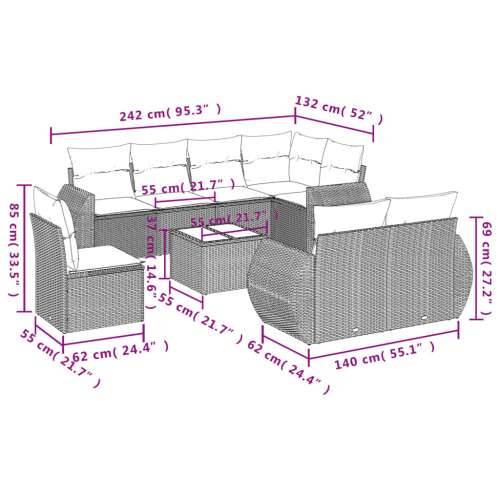 Vrtna garnitura - 9-dijelni set vrtnih sofa s jastucima crni od poliratana - Crna Sa stolom 1 Cijena