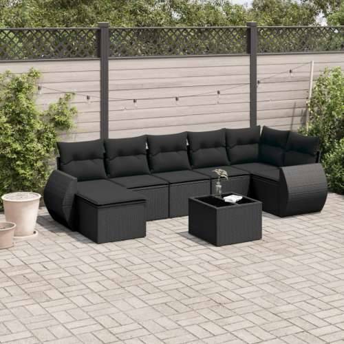 Vrtna garnitura - 8-dijelni set vrtnih sofa od poliratana s jastucima crni - Crna Sa stolom 1 Cijena