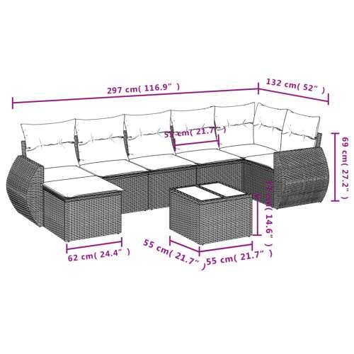 Vrtna garnitura - 8-dijelni set vrtnih sofa od poliratana s jastucima crni - Crna Sa stolom 1 Cijena