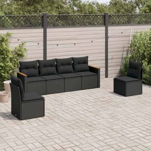 Vrtna garnitura - 6-dijelni set vrtnih sofa s jastucima crni od poliratana - Crna Bez stola 1 Cijena