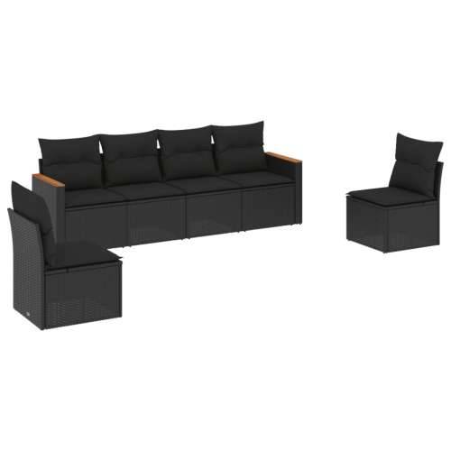Vrtna garnitura - 6-dijelni set vrtnih sofa s jastucima crni od poliratana - Crna Bez stola 1 Cijena
