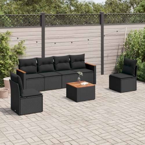Vrtna garnitura - 7-dijelni set vrtnih sofa od poliratana s jastucima crni - Crna Sa stolom 1 Cijena