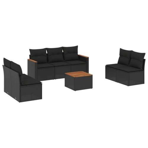 Vrtna garnitura - 8-dijelni set vrtnih sofa od poliratana s jastucima crni - Crna Sa stolom 1 Cijena