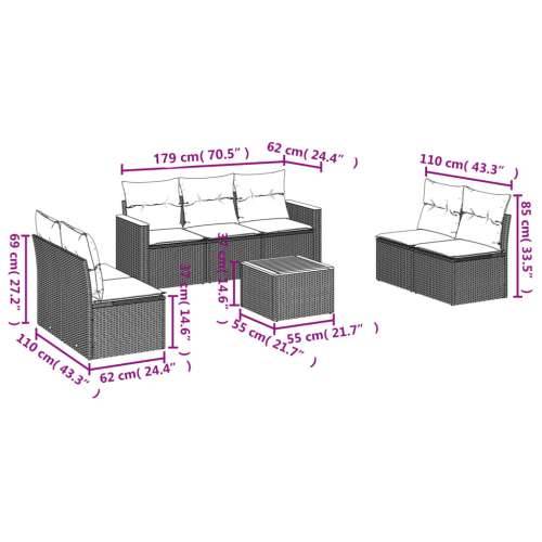 Vrtna garnitura - 8-dijelni set vrtnih sofa od poliratana s jastucima crni - Crna Sa stolom 1 Cijena