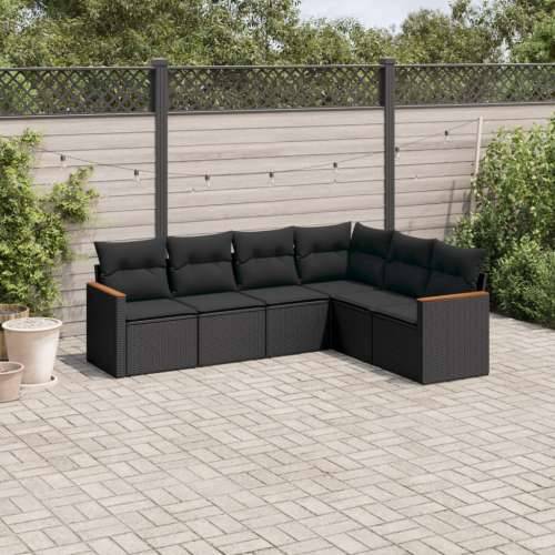 Vrtna garnitura - 6-dijelni set vrtnih sofa s jastucima crni od poliratana - Crna Bez stola 1 Cijena