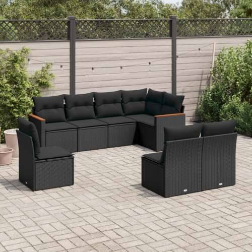 Vrtna garnitura - 8-dijelni set vrtnih sofa od poliratana s jastucima crni - Crna Bez stola 1 Cijena