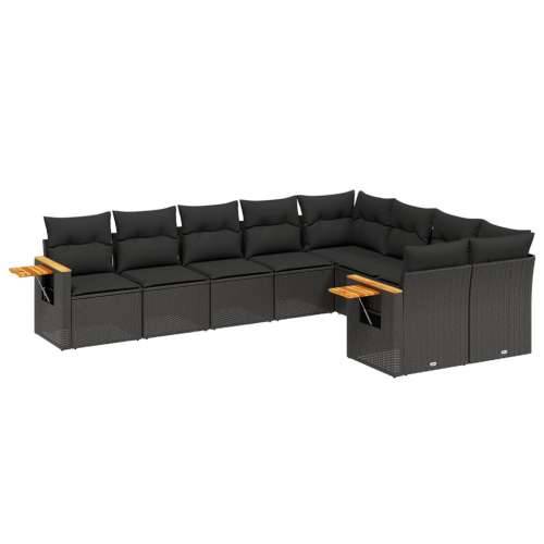 Vrtna garnitura - 9-dijelni set vrtnih sofa s jastucima crni od poliratana - Crna Bez stola 1 Cijena