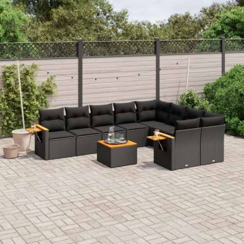 Vrtna garnitura - 10-dijelni set vrtnih sofa s jastucima crni od poliratana - Crna Sa stolom 1 Cijena