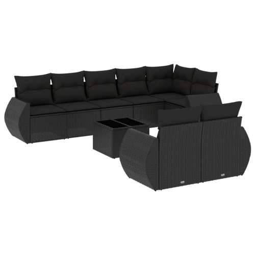 Vrtna garnitura - 9-dijelni set vrtnih sofa s jastucima crni od poliratana - Crna Sa stolom 1 Cijena