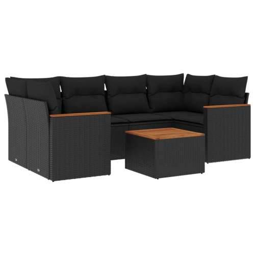 Vrtna garnitura - 7-dijelni set vrtnih sofa od poliratana s jastucima crni - Crna 1 Cijena