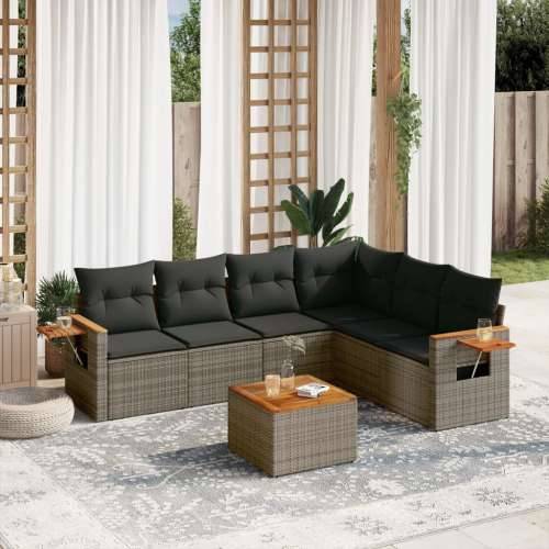 Vrtna garnitura - 7-dijelni set vrtnih sofa sivi od poliratana - Siva Sa stolom 1 Cijena