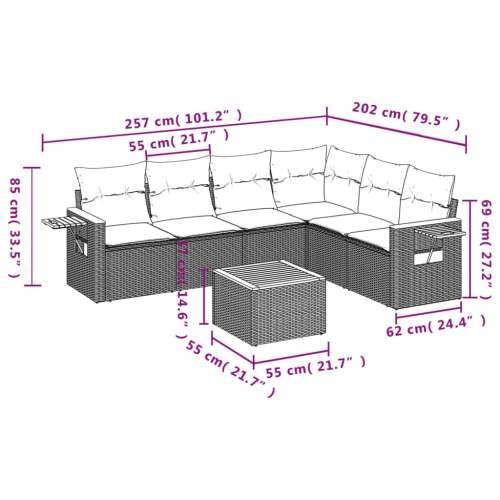 Vrtna garnitura - 7-dijelni set vrtnih sofa sivi od poliratana - Siva Sa stolom 1 Cijena
