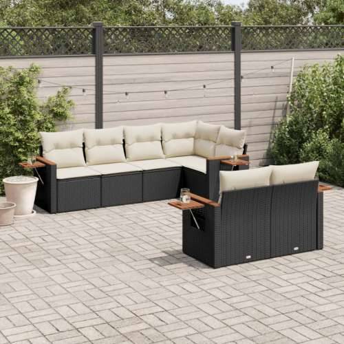 Vrtna garnitura - 7-dijelni set vrtnih sofa od poliratana s jastucima crni - Crna i krem 1 Cijena