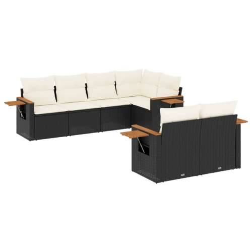 Vrtna garnitura - 7-dijelni set vrtnih sofa od poliratana s jastucima crni - Crna i krem 1 Cijena