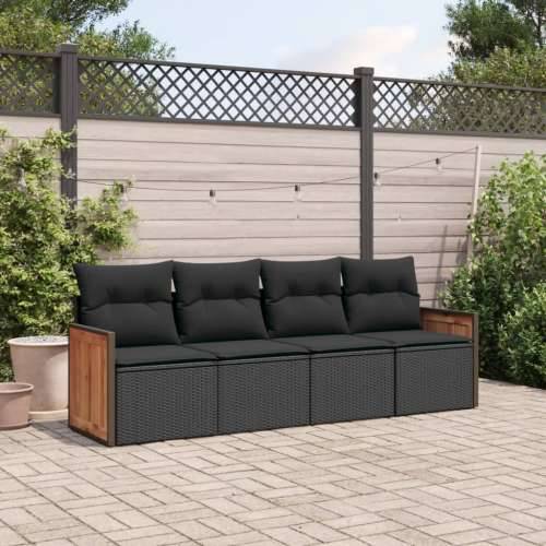 Vrtna garnitura - 4-dijelni set vrtnih sofa od poliratana s jastucima crni - Crna Bez stola 1 Cijena