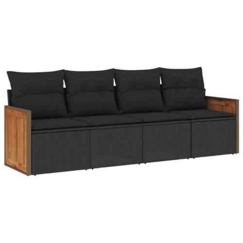 Vrtna garnitura - 4-dijelni set vrtnih sofa od poliratana s jastucima crni - Crna Bez stola 1 Cijena