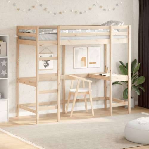 Krevet na kat s radnim stolom 75x190 cm od masivne borovine - Prirodna 75 x 190 cm Cijena