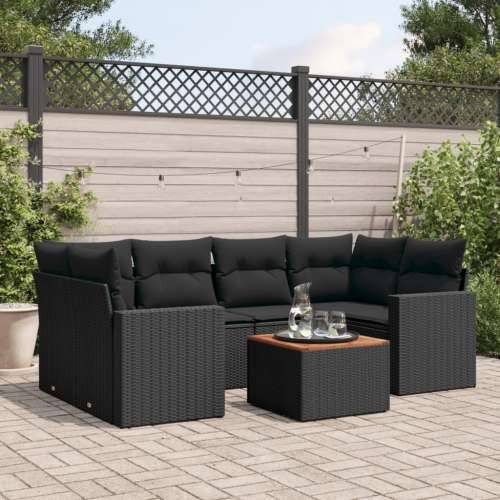 Vrtna garnitura - 7-dijelni set vrtnih sofa od poliratana s jastucima crni - Crna 1 Cijena