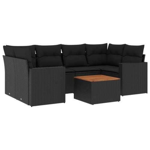 Vrtna garnitura - 7-dijelni set vrtnih sofa od poliratana s jastucima crni - Crna 1 Cijena