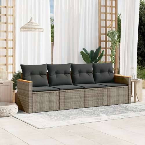 Vrtna garnitura - 4-dijelni set vrtnih sofa od poliratana s jastucima sivi - Siva Bez stola 1 Cijena