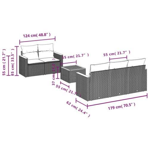 Vrtna garnitura - 6-dijelni set vrtnih sofa od poliratana s jastucima sivi - Siva 1 Cijena