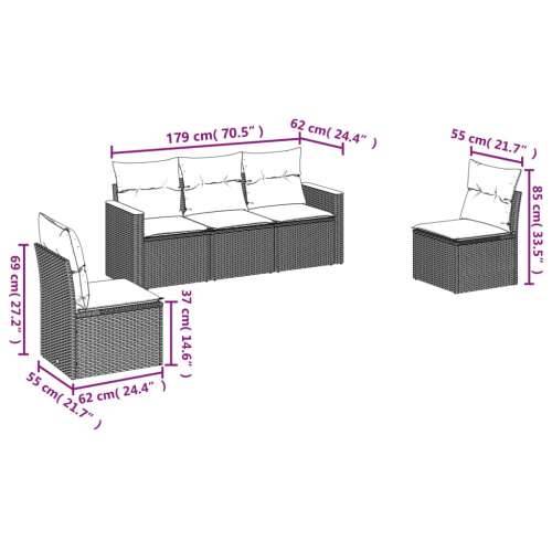 5-dijelni vrtni set sofa s jastucima bež od poliratana - bež i krem Bez stola 1 Cijena