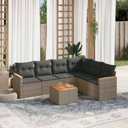 Vrtna garnitura - 7-dijelni set vrtnih sofa sivi od poliratana - Siva Sa stolom 1 Cijena