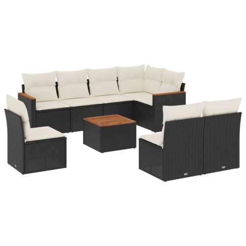 Vrtna garnitura - 9-dijelni set vrtnih sofa s jastucima crni od poliratana - Crna i krem Sa stolom 1 Cijena