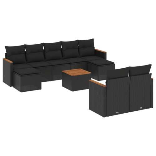 Vrtna garnitura - 10-dijelni set vrtnih sofa s jastucima crni od poliratana - Crna Sa stolom 1 Cijena