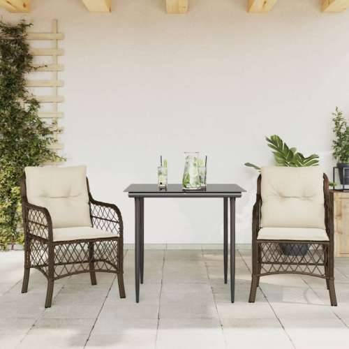 3-dijelni bistro set s jastucima smeđi od poliratana - Dužina stola 80 cm Oštra noga 2 Cijena