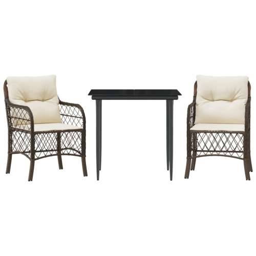3-dijelni bistro set s jastucima smeđi od poliratana - Dužina stola 80 cm Oštra noga 2 Cijena