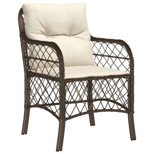 3-dijelni bistro set s jastucima smeđi od poliratana - Dužina stola 80 cm Oštra noga 2 Cijena