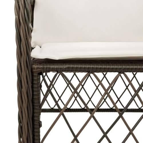 3-dijelni bistro set s jastucima smeđi od poliratana - Dužina stola 80 cm Oštra noga 2 Cijena
