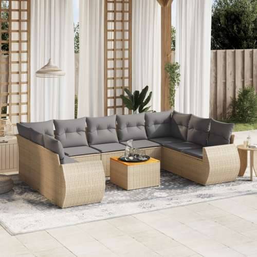Vrtna garnitura - 10-dijelni set vrtnih sofa s jastucima bež od poliratana - bež i siva 2x corner + table + 5x middle 1 Cijena
