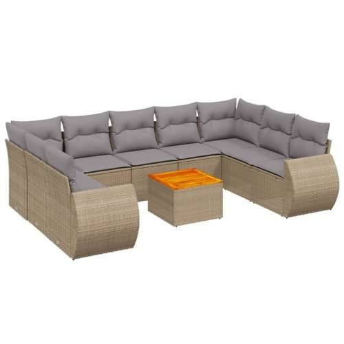 Vrtna garnitura - 10-dijelni set vrtnih sofa s jastucima bež od poliratana - bež i siva 2x corner + table + 5x middle 1 Cijena