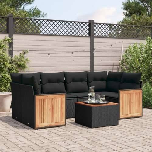 Vrtna garnitura - 7-dijelni set vrtnih sofa od poliratana s jastucima crni - Crna 1 Cijena