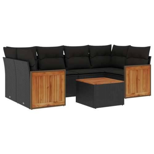 Vrtna garnitura - 7-dijelni set vrtnih sofa od poliratana s jastucima crni - Crna 1 Cijena