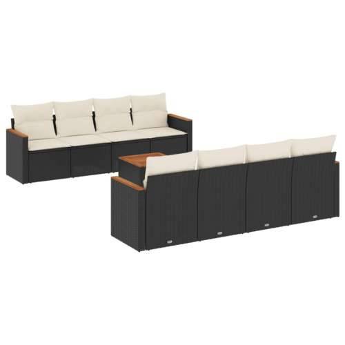 Vrtna garnitura - 9-dijelni set vrtnih sofa s jastucima crni od poliratana - Crna i krem 1 Cijena