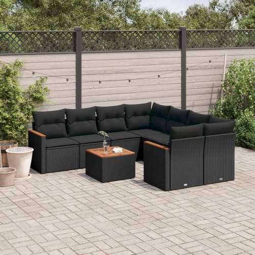 Vrtna garnitura - 9-dijelni set vrtnih sofa s jastucima crni od poliratana - Crna 1 Cijena