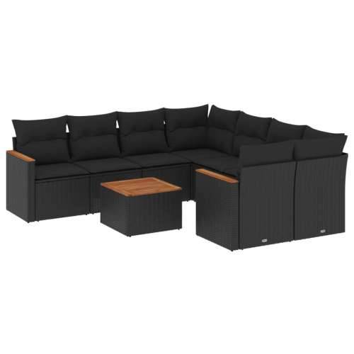 Vrtna garnitura - 9-dijelni set vrtnih sofa s jastucima crni od poliratana - Crna 1 Cijena