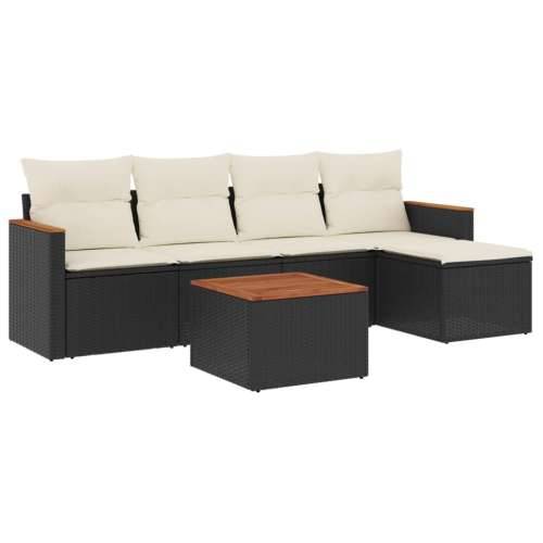Vrtna garnitura - 6-dijelni set vrtnih sofa s jastucima crni od poliratana - Crna i krem Sa stolom 1 Cijena