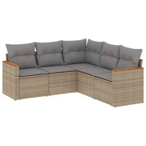 Vrtna garnitura - 5-dijelni set vrtnih sofa s jastucima bež od poliratana - Miješana bež Bez stola 1 Cijena