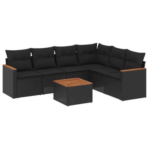 Vrtna garnitura - 7-dijelni set vrtnih sofa od poliratana s jastucima crni - Crna Sa stolom 1 Cijena