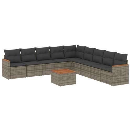 Vrtna garnitura - 10-dijelni set vrtnih sofa od poliratana s jastucima sivi - Siva Sa stolom 1 Cijena