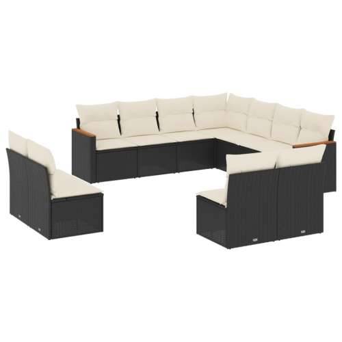 Vrtna garnitura - 11-dijelni set vrtnih sofa od poliratana s jastucima crni - Crna i krem Bez stola 1 Cijena