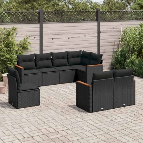 Vrtna garnitura - 8-dijelni set vrtnih sofa od poliratana s jastucima crni - Crna Bez stola 1 Cijena