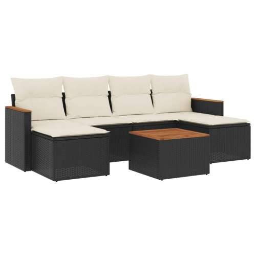 Vrtna garnitura - 7-dijelni set vrtnih sofa od poliratana s jastucima crni - Crna i krem Sa stolom 1 Cijena