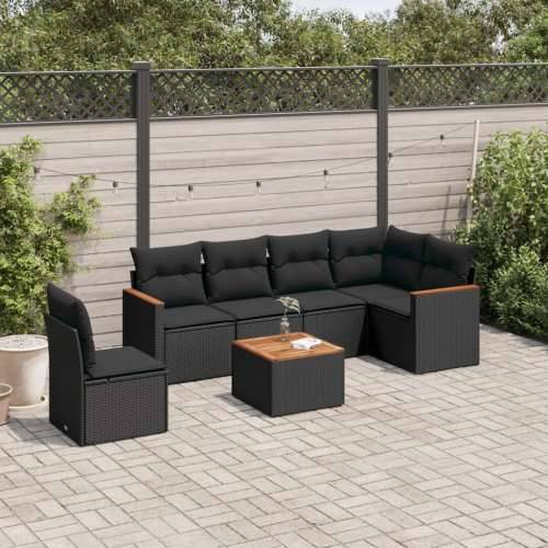 Vrtna garnitura - 7-dijelni set vrtnih sofa od poliratana s jastucima crni - Crna Sa stolom 1 Cijena