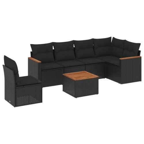 Vrtna garnitura - 7-dijelni set vrtnih sofa od poliratana s jastucima crni - Crna Sa stolom 1 Cijena