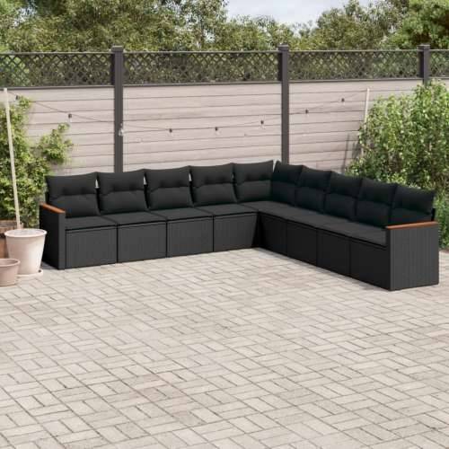 Vrtna garnitura - 9-dijelni set vrtnih sofa s jastucima crni od poliratana - Crna Bez stola 1 Cijena